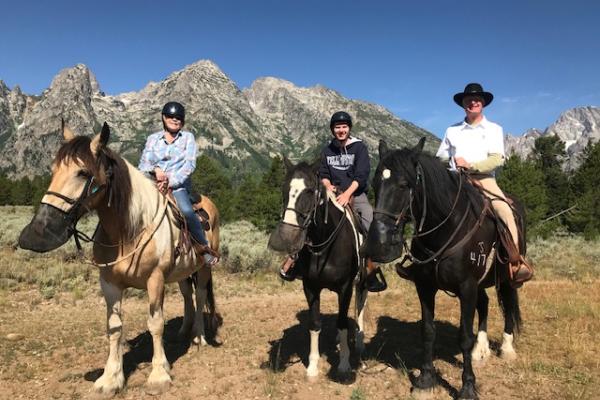 Pam, Justin (16), and Greg Bean  at Jennie's Lodge, Grand Teton National Park 2019.  